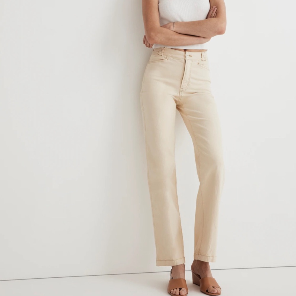 Madewell The Emmett Wide Leg Pant SZ 29 Women Preppy Cotton Blend High Rise Sand